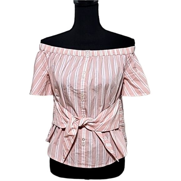 BP. Off The Shoulder Striped Shirt - Picture 1 of 4